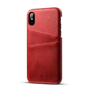 huismerk Suteni kalf textuur beschermende case voor iPhone X/XS met kaartsleuven (rood)