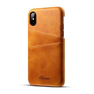 huismerk Suteni kalf textuur beschermende case voor iPhone X/XS met kaartsleuven (bruin)