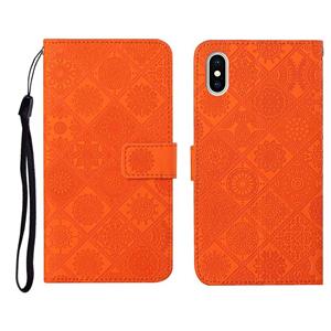 huismerk Etnische stijl reliëf patroon horizontale flip lederen geval met houder & kaart slots & portemonnee & Lanyard voor iPhone XS / X (Oranje)