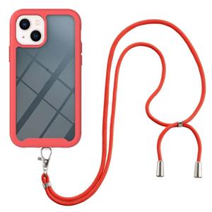 huismerk Starry Sky Solid Color Series Shockproof PC + TPU Protective Case with Neck Strap For iPhone 13 mini(Red)