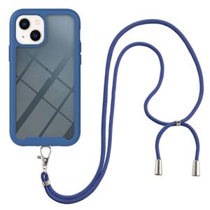 huismerk Starry Sky Solid Color Series Shockproof PC + TPU Protective Case with Neck Strap For iPhone 13 mini(Blue)