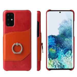 fierreshann Voor Galaxy S20 Fierre Shann Oil Wax Texture Genuine Leather Back Cover Case met 360 Graden Rotation Holder & Card Slot(Red)