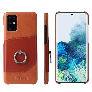 fierreshann Voor Galaxy S20 Fierre Shann Oil Wax Texture Genuine Leather Back Cover Case met 360 Graden Rotation Holder & Card Slot(Brown)