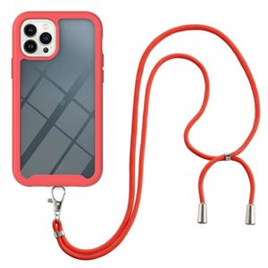 huismerk Starry Sky Solid Color Series Shockproof PC + TPU Protective Case with Neck Strap For iPhone 13 Pro(Red)