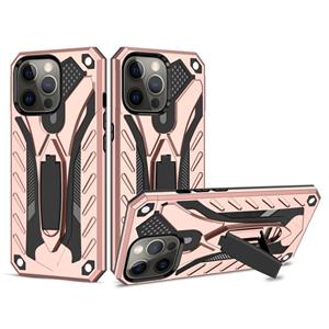 huismerk Schokbestendige TPU + PC-beschermhoes met houder voor iPhone 13 Pro Max (ROSE GOUD)