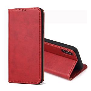 huismerk Dermis textuur PU horizontale Flip lederen case voor iPhone X/XS met houder & kaartsleuven & portemonnee (rood)