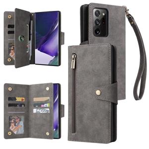 huismerk Voor Samsung Galaxy Note20 Ultra Rivet Buckle 9 Cards Three Lederen telefoonhoesje