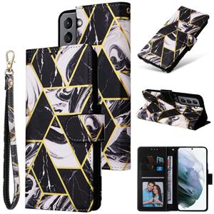 huismerk For Samsung Galaxy S22 5G Marble Bronzing Stitching Leather Phone Case(Black)