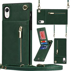 huismerk Cross-Body Rits Square TPU + PU Back Cover Case met Houder & Card Slots & Portemonnee & Strap voor iPhone XR