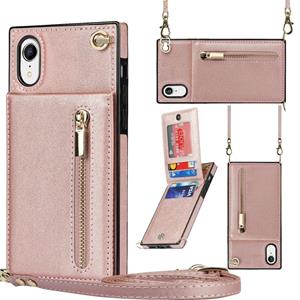 huismerk Cross-body rits vierkant TPU + PU achterkant case met houder & kaart slots & portemonnee & riem voor iPhone XR (ROSE GOUD)