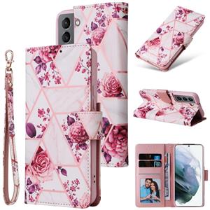 huismerk For Samsung Galaxy S22 5G Marble Bronzing Stitching Leather Phone Case(Rose Gold)