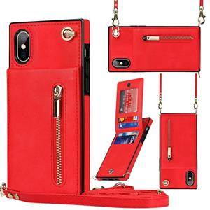 huismerk Cross-Body Zipper Square TPU + PU Back Cover Case met Houder & Card Slots & Portemonnee & Strap voor iPhone XS MAX