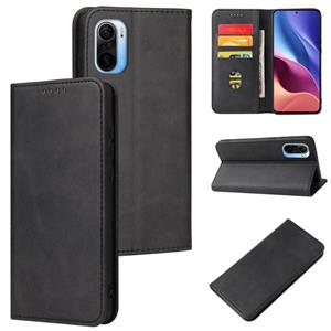 huismerk Voor Xiaomi Redmi K40 Calf Texture Magnetische Horizontale Flip Leren Case met Houder & Card Slots & Portemonnee (Zwart)