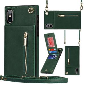 huismerk Cross-body rits vierkante TPU + PU achterkant case met houder & kaart slots & portemonnee & riem voor iPhone XS max