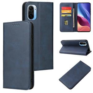 huismerk Voor Xiaomi Redmi K40 Kalf textuur magnetische horizontale flip lederen geval met houder en kaart slots &portemonnee (blauw)