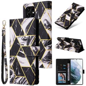 huismerk For Samsung Galaxy S22 Ultra 5G Marble Bronzing Stitching Leather Phone Case(Black)