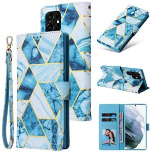 huismerk For Samsung Galaxy S22 Ultra 5G Marble Bronzing Stitching Leather Phone Case(Blue)