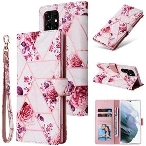 huismerk For Samsung Galaxy S22 Ultra 5G Marble Bronzing Stitching Leather Phone Case(Rose Gold)