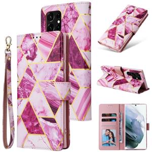 huismerk For Samsung Galaxy S22 Ultra 5G Marble Bronzing Stitching Leather Phone Case(Purple)