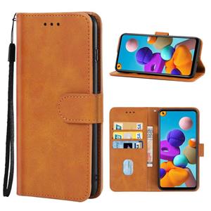 huismerk Lederen telefooncase voor Samsung Galaxy A21S (Brown)