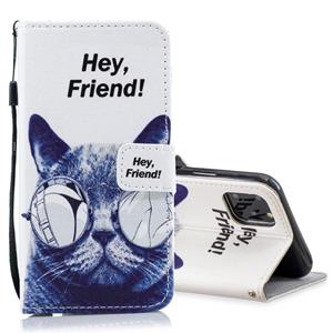 huismerk Horizontale flip lederen hoes met houder & kaartslots & portemonnee voor iPhone 12 mini(Cool Cat)