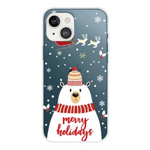 Huismerk Kerst Serie Transparante TPU-beschermhoes voor iPhone 13 Mini (Hat White Bear)