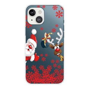 huismerk Kerst Serie Transparante TPU beschermhoes voor iPhone 13 (rode bladeren oude man)