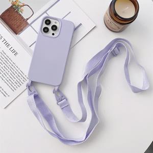 huismerk Elastic Silicone Protective Case with Wide Neck Lanyard For iPhone 13 mini(Purple)