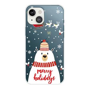 huismerk Kerstreeks Transparante TPU-beschermhoes voor iPhone 13 (Hat White Bear)