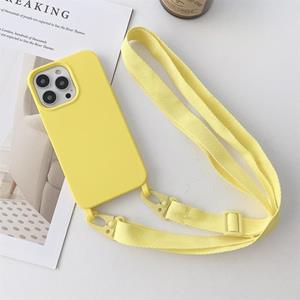 huismerk Elastic Silicone Protective Case with Wide Neck Lanyard For iPhone 13(Yellow)