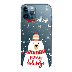 Huismerk Kerst Serie Transparante TPU beschermhoes voor iPhone 13 Pro (Hat White Bear)