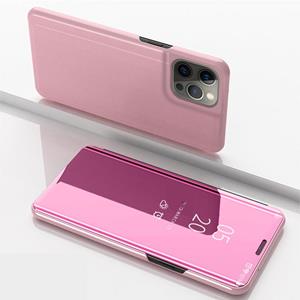 huismerk Geplateerde spiegel horizontale flip lederen tas met houder voor iphone 13 pro (rose goud)