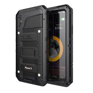 huismerk Waterdichte stof schokbestendige zink legering + siliconen case voor de iPhone XS/X (zwart)