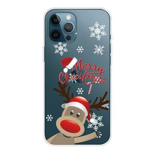 huismerk Kerstserie Transparante TPU-beschermhoes voor iPhone 13 Pro Max (hert zegt hallo)