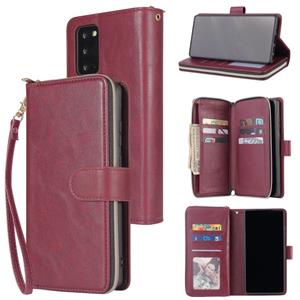 huismerk Voor Samsung Galaxy Note20 Zipper Wallet Bag Horizontale Flip PU Lederen koffer met Houder & 9 Card Slots & Wallet & Lanyard & Photo Frame(Red Wine)