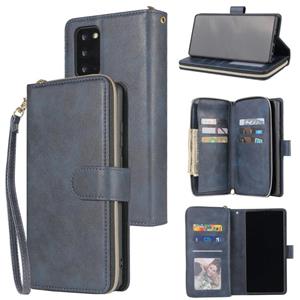 huismerk Voor Samsung Galaxy Note20 Zipper Wallet Bag Horizontale Flip PU Lederen koffer met Houder & 9 Card Slots & Wallet & Lanyard & Photo Frame(Blauw)