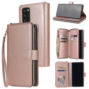 huismerk Voor Samsung Galaxy Note20 Zipper Wallet Bag Horizontale Flip PU Lederen koffer met Houder & 9 Card Slots & Wallet & Lanyard & Photo Frame (Rose Gold)