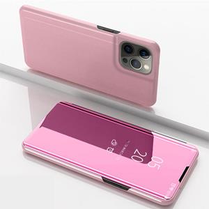 huismerk Geplateerde spiegel horizontale flip lederen tas met houder voor iphone 13 pro max (rose goud)