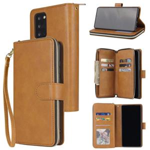 huismerk Voor Samsung Galaxy Note20 Ultra Zipper Wallet Bag Horizontale Flip PU Lederen koffer met Holder & 9 Card Slots & Wallet & Lanyard & Photo Frame(Bruin