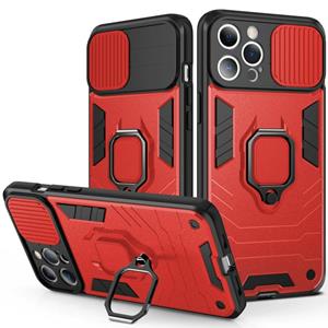 huismerk Schuifcamera Cover Design TPU + PC Shockproof Case met Ringhouder voor iPhone 13 Mini