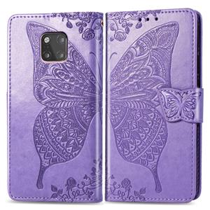 Huismerk Butterfly Love bloemen reliëf horizontale Flip lederen case voor Huawei mate 20 Pro met houder & kaartsleuven & portemonnee (licht paars)