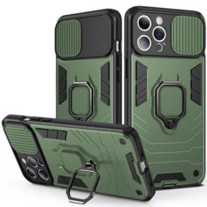 huismerk Schuifcamera Cover Ontwerp TPU + PC Shockproof Case met ringhouder voor iPhone 13 mini