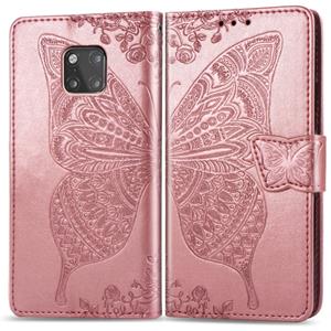 Huismerk Butterfly Love bloemen reliëf horizontale Flip lederen case voor Huawei mate 20 Pro met houder & kaartsleuven & portemonnee (Rose goud)