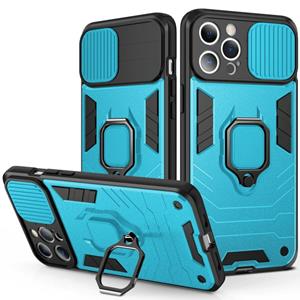 huismerk Schuifcamera Cover Design TPU + PC Shockproof Case met ringhouder voor iPhone 13 Mini (Sky Blue)