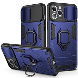 huismerk Schuifcamera Cover Design TPU + PC Shockproof Case met ringhouder voor iPhone 13 Mini