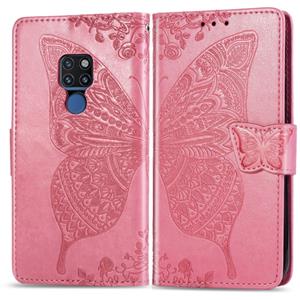Huismerk Vlinder liefde bloemen reliëf horizontale Flip lederen case voor Huawei mate 20 met houder & card slots & portemonnee & Lanyard (roze)