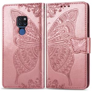 Huismerk Butterfly Love bloemen reliëf horizontale Flip lederen draagtas voor Huawei mate 20 met houder & kaartsleuven & portemonnee & Lanyard (Rose goud)
