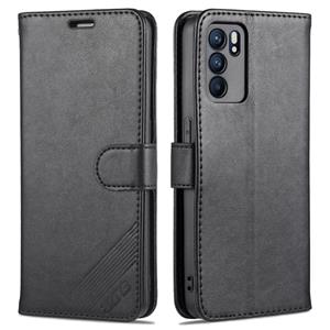 Voor Oppo Reno6 / Reno6 Pro 5G AZNS Sheepskin Texture Horizontale Flip Lederen Case met Houder & Card Slots & Portemonnee (Zwart)