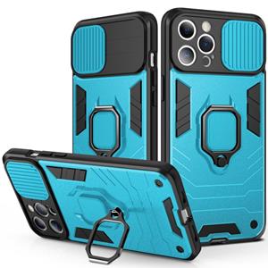 huismerk Glijdende Camera Cover Design TPU + PC Shockproof Case met ringhouder voor iPhone 13 (Sky Blue)