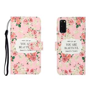 huismerk Voor Galaxy S20 3D-gekleurde tekenhorizontale flip lederen behuizing met Houder & Card Slot & Wallet(Rose Flower)